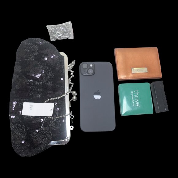 Black Clutch Satin Sequin 2 Chain Straps Xbody Shoulder Bag Holiday Party NWT - Picture 9 of 11